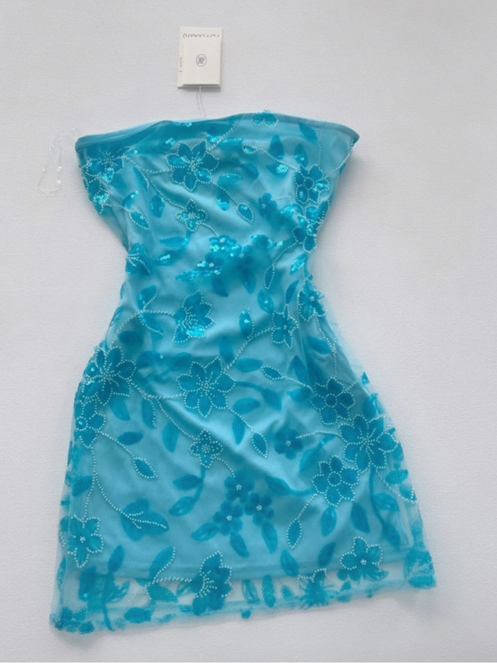 Peppermayo Teal Floral Sequin Strapless Kids Dress